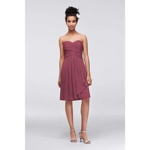 David's Bridal Strapless Wine Dress